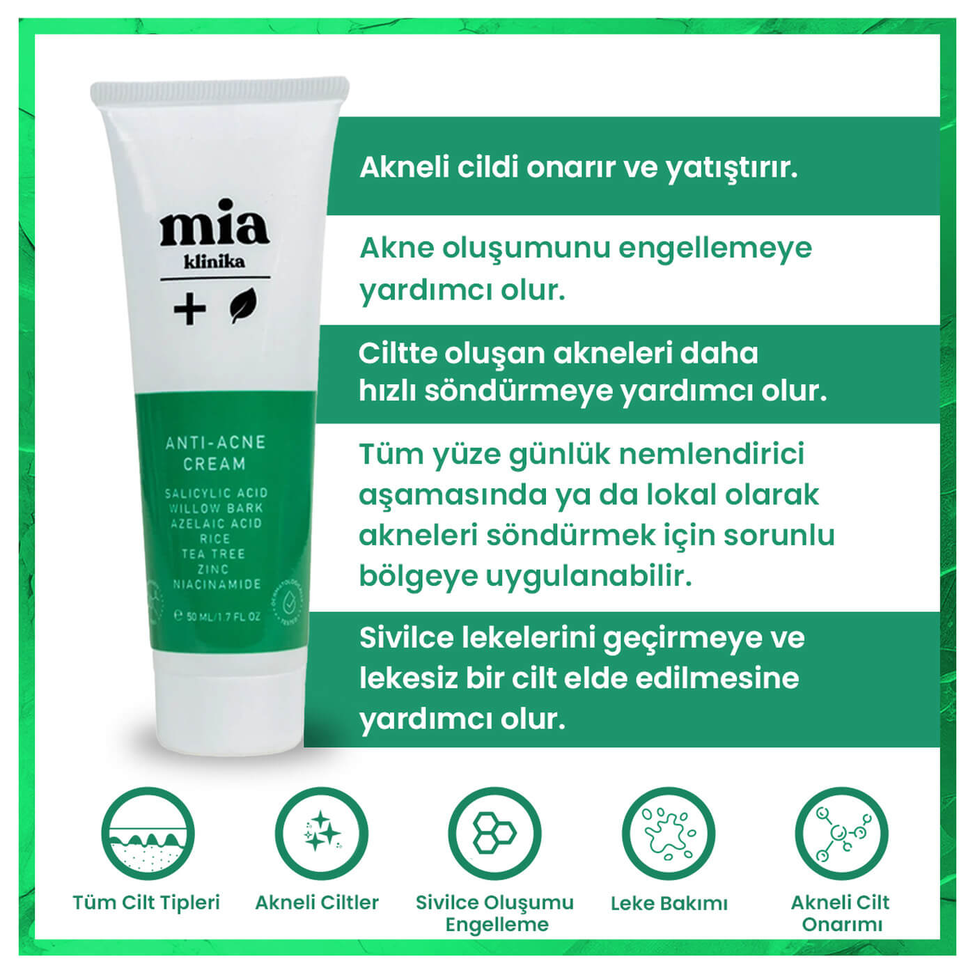 Mia Klinika Nemlendirici Krem Sivilce ve Akne Karşıtı 50 ml