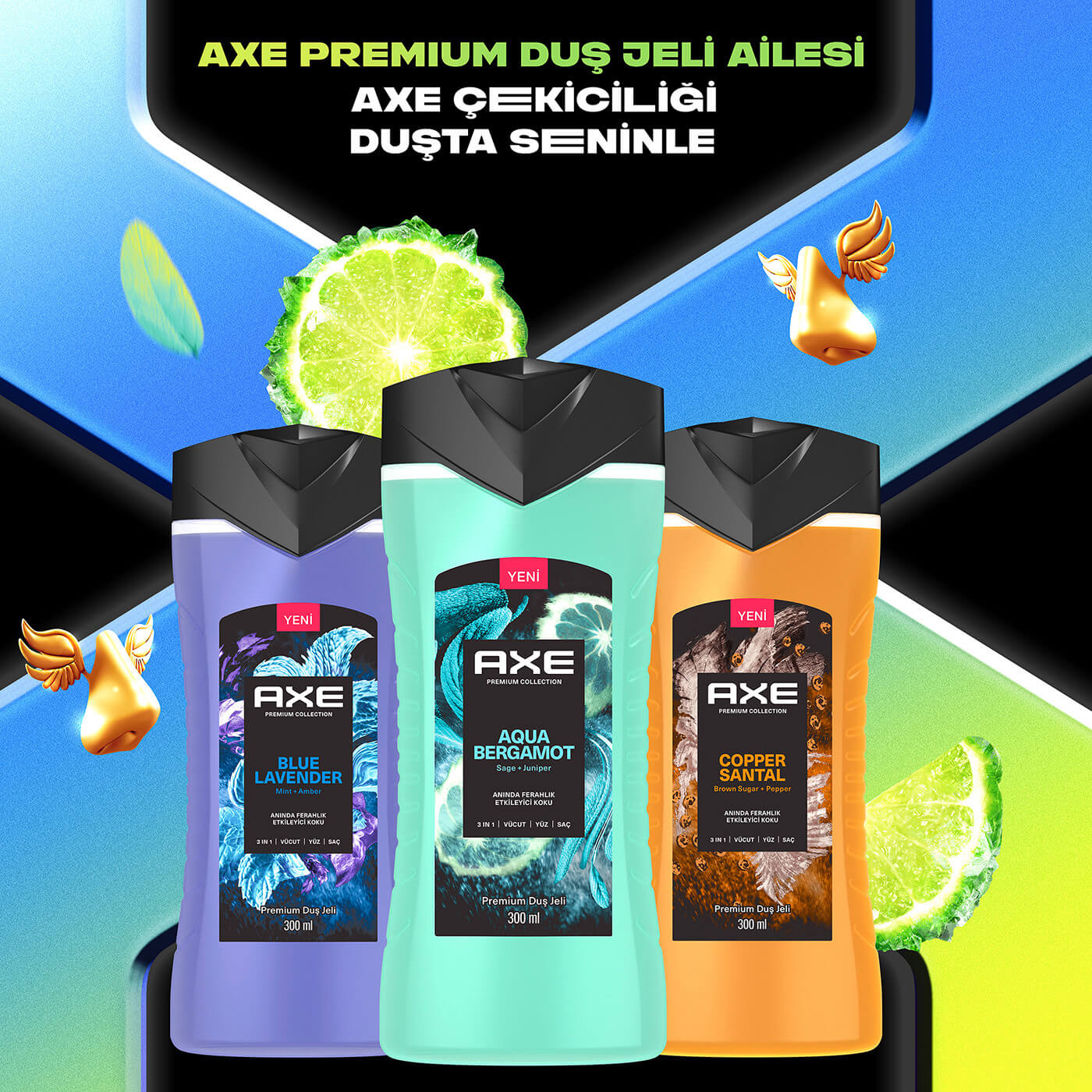 MARINE'S SOAP EX & GEL EX セット Axe Premium Collection Duş Jeli 3 in 1 Aqua Bergamot 300 ml