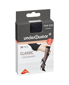 Underwear Underwear Diz Altı İnce Çorap 20 den, Siyah, Klasik, Standart 2 Çift, Standart Beden