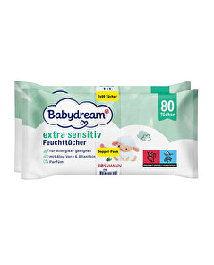 Babydream Babydream Bebek Islak Mendil Çok Hassas Cilt, Aloe Veralı 2*80'li