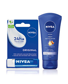 Nivea Nivea Original Care Dudak Bakım Kremi 4.8gr ve Yoğun Nemlendirici El Bakım Kremi 75 ml