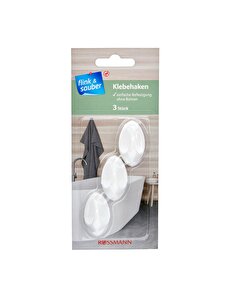 Flink & Sauber Flink & Sauber Yapışkanlı Askı Oval, Beyaz 3'lü