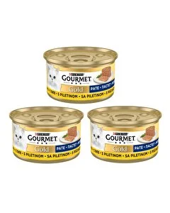 Purina Gourmet Kedi Maması Kıyılmış Tavuklu Konserve Gourmet Gold 85 gr, 3'lü Set