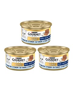 Purina Gourmet Kedi Maması Kıyılmış Tonlu Konserve Gourmet Gold 85 gr, 3'lü Set