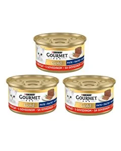 Purina Gourmet Kedi Maması Kıyılmış Sığır Etli Konserve Gourmet Gold 85 gr, 3'lü Set