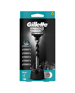 Gillette Mach 3 Charcoal Tıraş Makinesi 6'lı Yedek Başlık ve Stand