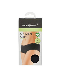 Underwear Kadın Slip Dantelli Külot 2'li Siyah L Beden