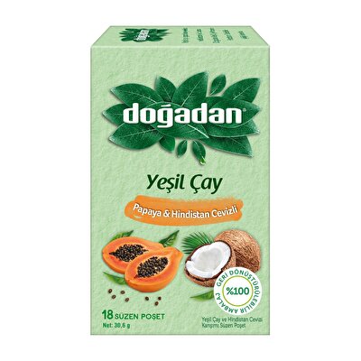 Doğadan Doğadan Yeşil Çay Papaya & Hindistan Cevizli 18'li