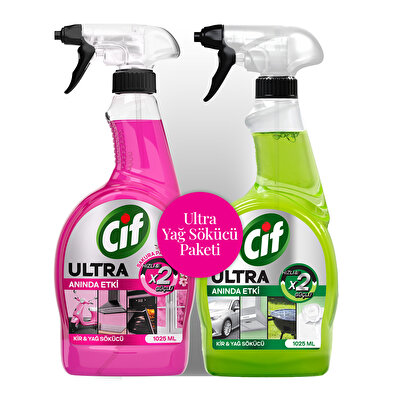 Cif Cif Ultra Sprey Sakura Parfümlü Kir ve Yağ Sökücü 1025 ml + Cif Ultra Anında Etki Kir ve Yağ Sökücü 1025 ml