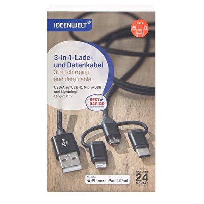 Ideenwelt Ideenwelt Data Aktarımı ve Şarj Kablosu 3in1
