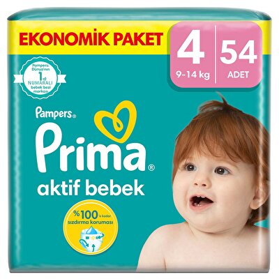 Prima Prima Bebek Bezi Aktif Bebek Fırsat Paket 4 Beden 54'lü