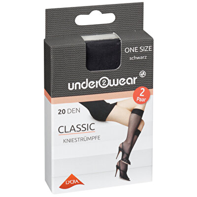 Underwear Underwear Diz Altı İnce Çorap 20 den, Siyah, Klasik, Standart 2 Çift, Standart Beden