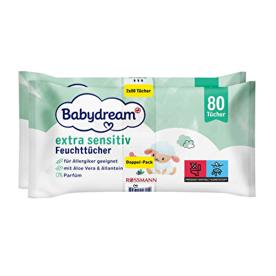 Babydream Babydream Bebek Islak Mendil Çok Hassas Cilt, Aloe Veralı 2*80'li