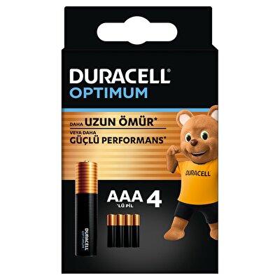 Duracell Duracell Optimum AAA Alkalin İnce Kalem Pil 4’lü paket 1,5V, LR6 MX1500
