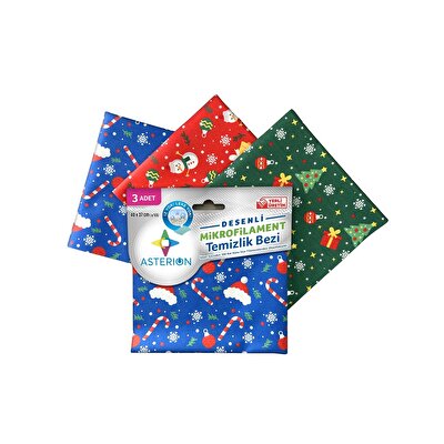 Asterion Asterion Mikrofiber Temizlik Bezi Tek Taraf Baskılı 3'lü