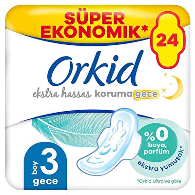 Orkid Orkid Hijyenik Ped Extra Hassas Koruma Dörtlü Gece 24'lü