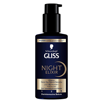 Gliss Gliss Night Elixir Onarıcı Gece Saç Bakım Serumu Çok Yıpranmış ve Kuru Saçlar 100 ml