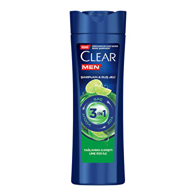 Clear Men Clear Men Şampuan & Duş Jeli 3 in 1 Yağlanma Karşıtı Lime Özlü 350 ml