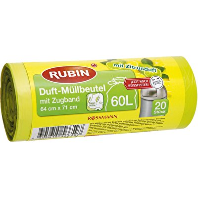 Rubin Rubin Çöp Torbası İpli Limon Kokulu - 60 Litre 64x71 cm 20'li