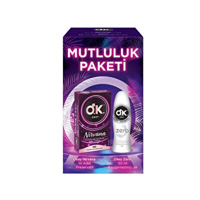 Okey Okey Mutluluk Paketi Nirvana 10'lu Prezervatif+Zero Jel 50 ml