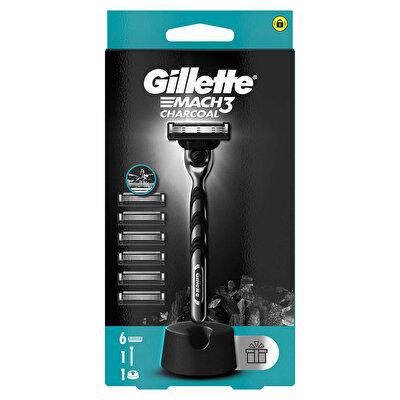 Gilette Gillette Mach 3 Charcoal Tıraş Makinesi 6'lı Yedek Başlık ve Stand