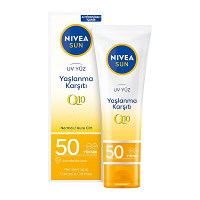 Nivea Sun Nivea Sun Yaşlanma ve Leke Karşıtı Q10 Yüz Güneş Kremi SPF 50+ Çok Yüksek Güneş Koruyucu 50 ml