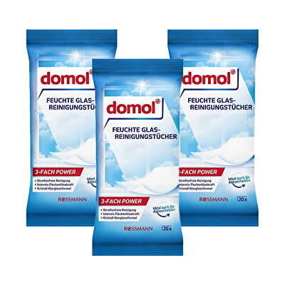 Domol Domol Islak Temizlik Bezi Cam ve Parlak Yüzeyler İçin 20'li, 3'lü Set
