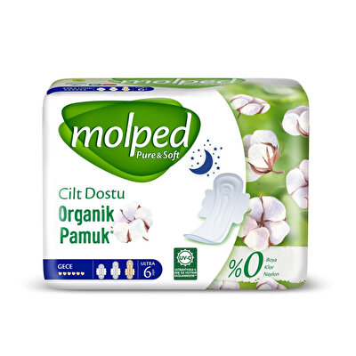 Molped Molped Hijyenik Ped Ultra Pure & Soft Tekli Gece 6'lı
