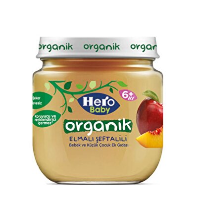 Hero Baby Hero Baby Organik Elma Şeftali Püresi Kavanoz Mama 120 gr
