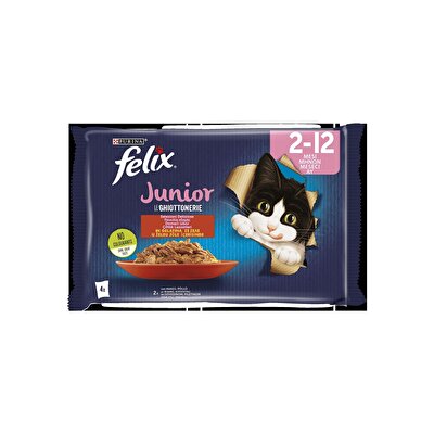 Felix Felix Yaş Yavru Kedi Maması Multipack Junior Sığır Etli ve Tavuklu 4x85 gr