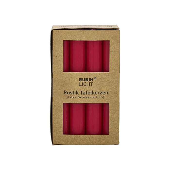 Rubin Licht Rustik Çubuk Mum Kırmızı 8'li