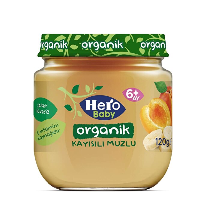 Hero Baby Organik Kayısı Muz Püresi Kavanoz Mama 120 gr